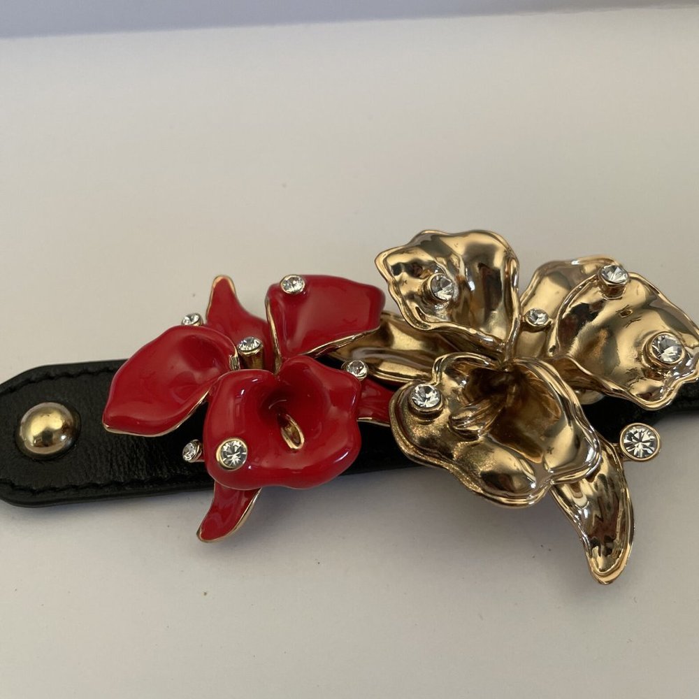 Versace for H&M Crystal Orchid flower leather bracelet